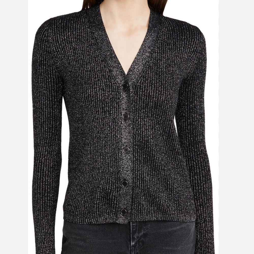 Re/Done 60s Ribbed Metallic Wool Cardigan Black Silver